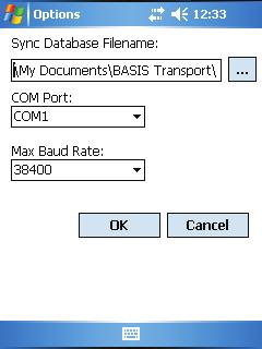 Setting the Max Baud Rate: 1 Set the Max Baud Rate to 38400 by tapping the Options button at the bottom of the screen.