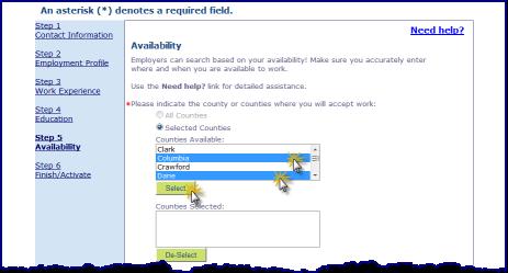 Multiple counties can be chosen at the same time by clicking on a county name, then pressing and holding the Ctrl key,