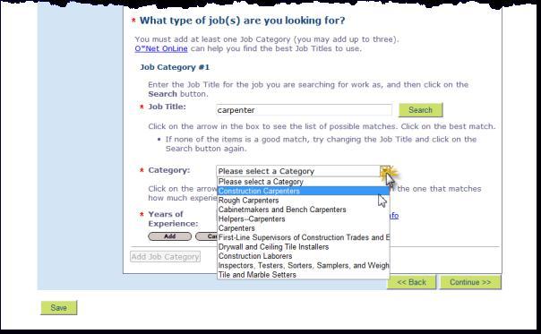 Enter a job title and click on the Search button.