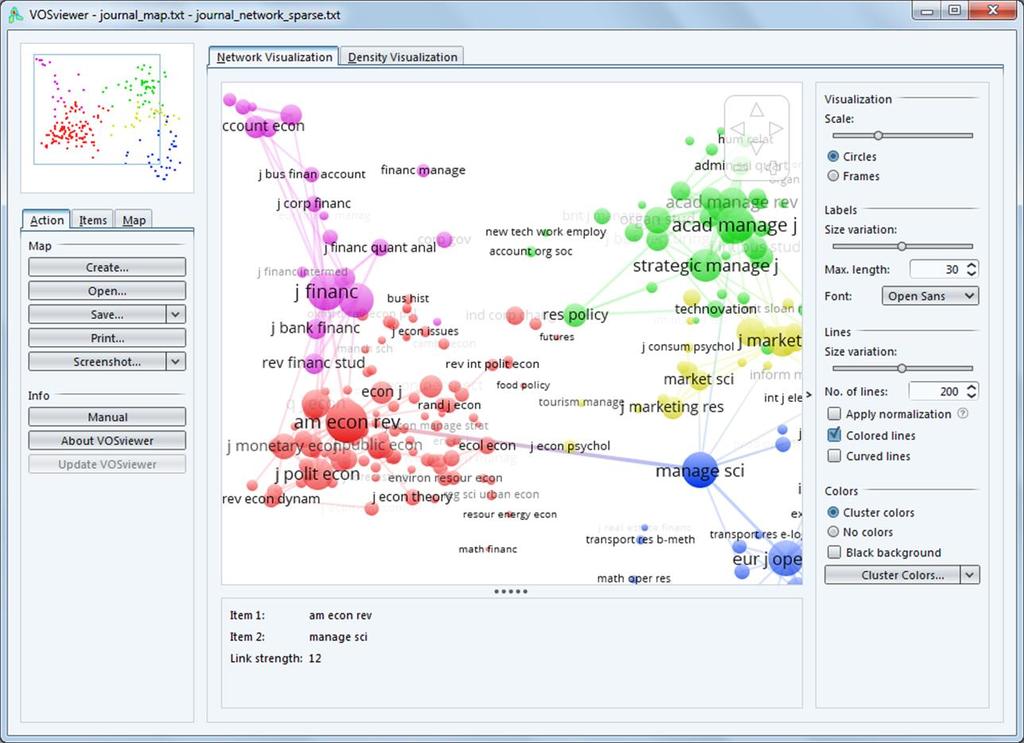 4 5 1 2 3 Figure 1. The main windw f VOSviewer. The numbers indicate (1) the main panel, (2) the ptins panel, (3) the infrmatin panel, (4) the verview panel, and (5) the actin panel. 2.1 Main panel As can be seen in Figure 1, the main panel f VOSviewer is used t shw a selected area in the currently active map.