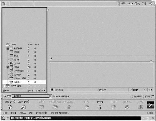 Figure 8.11. Netscape Messenger window. The Folder pane is located on the left side of the Messenger window. This pane houses a tree view, showing the hierarchy of folders.