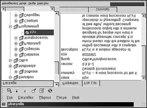 Figure 15.1. The kpackage program running in Caldera OpenLinux. Figure 15.2. The Setup program running in a Slackware KDE window.