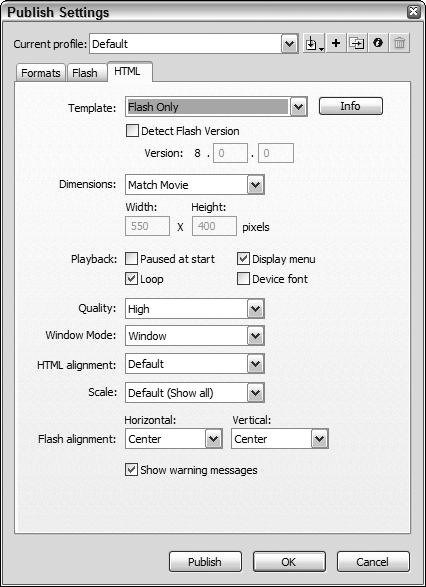 Chapter 1 Figure 1-8 For example, Figure 1-9 shows the PNG tab in Publish Settings panel.