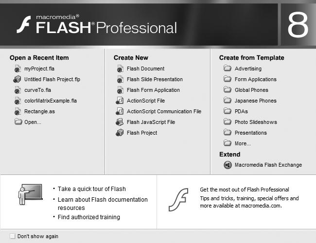 Chapter 1 Figure 1-1 The following sections briefly explore other features of the Flash authoring program, which is frequently called the Flash IDE (Integrated Development Environment).