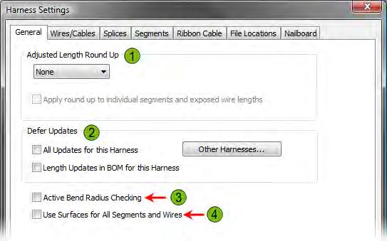 After creating a new harness assembly and prior to creating the harness objects, review the harness settings for the harness assembly to ensure that the default settings match your requirements for