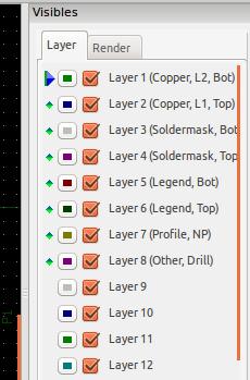 GerbView 7 / 10 6 Layer Manager The layer manager has 2 purposes: Select the active layer Show/hide layers The active layer is drawn after the other layers.