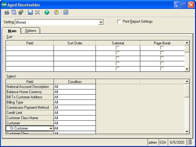 Generating Reports Using the Main tab The Main tab is used to define the sort and selection criteria for the report. Multiple sort and selection criteria can be defined on one report.