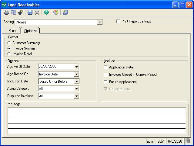 Generating Reports Using the Options tab The Options tab is used to determine the overall report format and is generally report-specific. Available options vary, depending on the type of report.