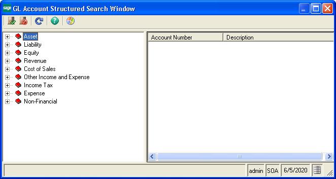 Common Navigation Features Example Click the Structured Search button to open the GL Account Structured Search window. More information For more information, see the Help system.