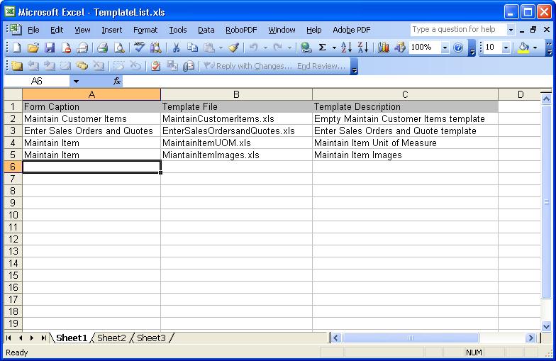 Common Navigation Features Example Template List spreadsheet Guidelines Use the following guidelines to add a template to the TemplateList.