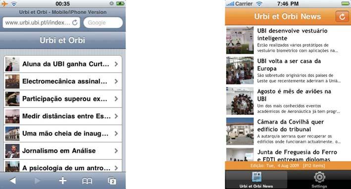 8 EURASIP Journal on Wireless Communications and Networking Web app on mobile safari Native iphone app Title, URL bar, reload button and search bar Top navigation bar Top navigation bar