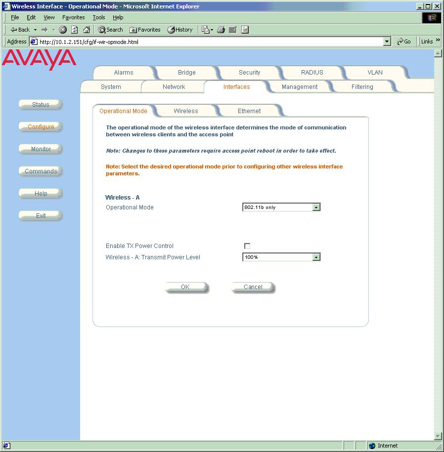5.2. Configuring Avaya AP 4 The Avaya AP 4 is a standalone Access Point. The web interface was used to do the configuration.