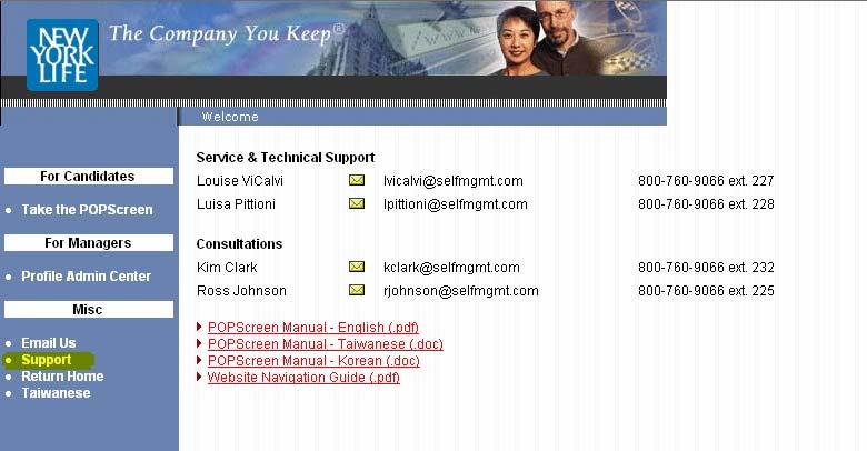 Finally under the support tab, you will see listed key contacts. Here is our contact information.