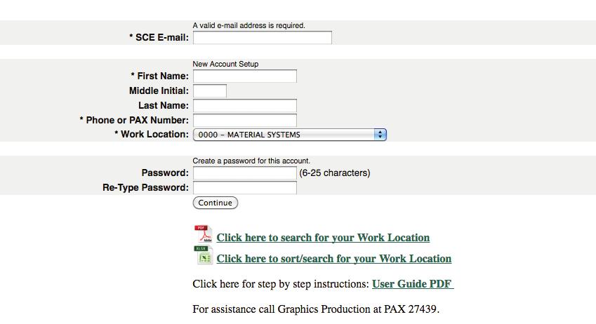 Create a new account by entering your SCE e-mail address, then click Continue.