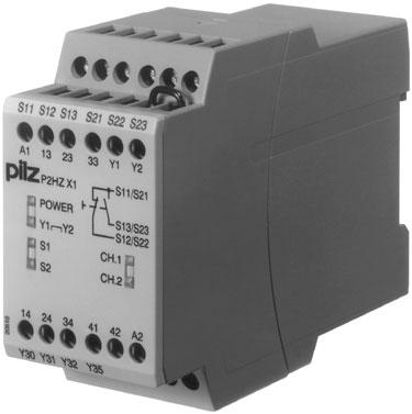 Unit features Safety features Gertebild ][Bildunterschrift_Zweihand Two-hand control unit for press controllers and safety circuits Approvals Gertemerkmale Positive-guided relay outputs: 3 safety