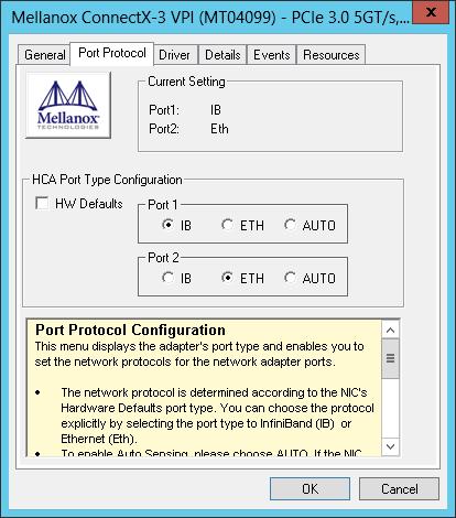 Step 2. Right-click on the Mellanox ConnectX Ethernet network adapter and left-click Properties. Select the Port Protocol tab from the Properties window.