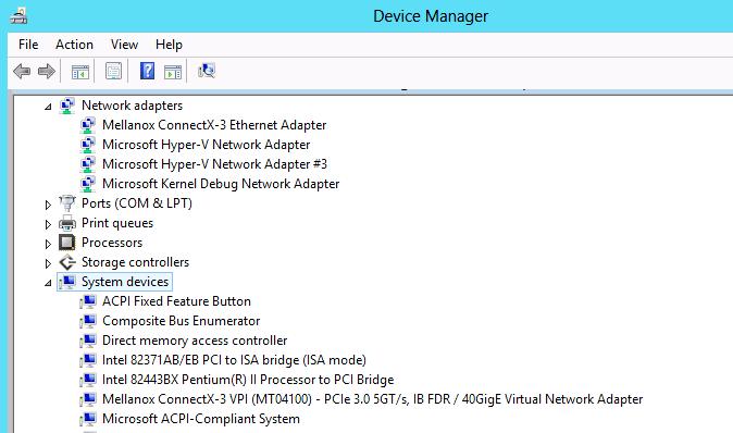 Figure 14: Virtual Function in the VM To achieve best performance on SR-IOV VF, please run the following powershell commands on the host: For 10Gbe: PS $ Set-VMNetworkAdapter -Name "Network Adapter"