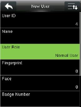 number / password / user photo, and setting access control role.