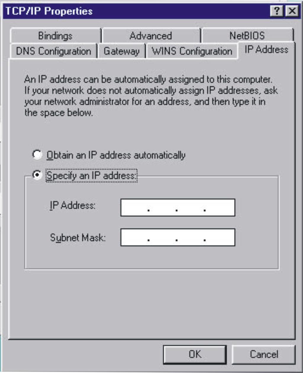3. Click IP Address and click on Specify an IP Address. 4.