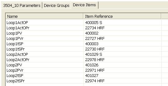 Figure 13 Device Items Table Additional Item Reference suffix data type modifiers are shown in Table 3. Addresses shown are in register-number Modbus format.