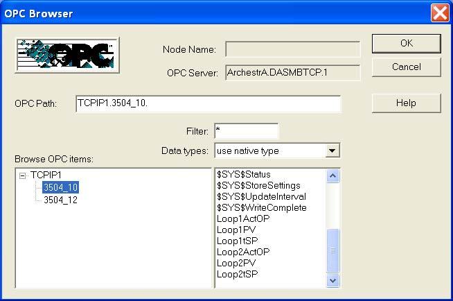 Figure 16 OPCLink OPC Browser Dialog Box A tag in WindowMaker is created as shown in Figure 17.