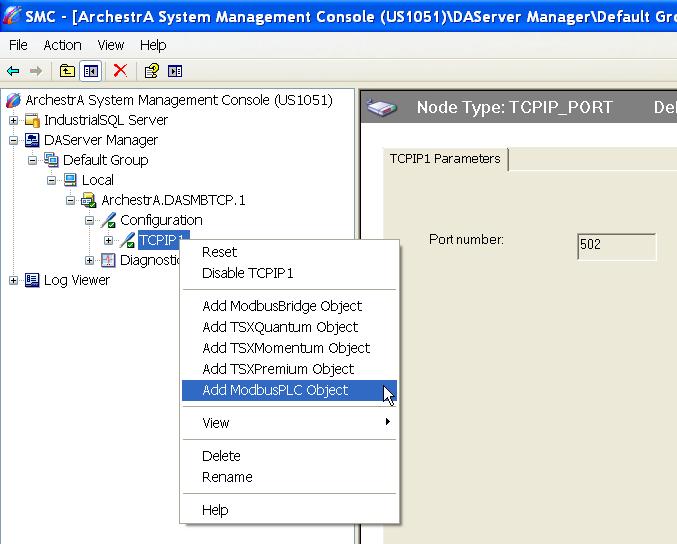 Figure 3 Adding a ModbusPLC Object For the ModbusPLC object named 3504_10 shown in Figure 4, the defaults are used except for the Network address that has been changed to exactly match that of the