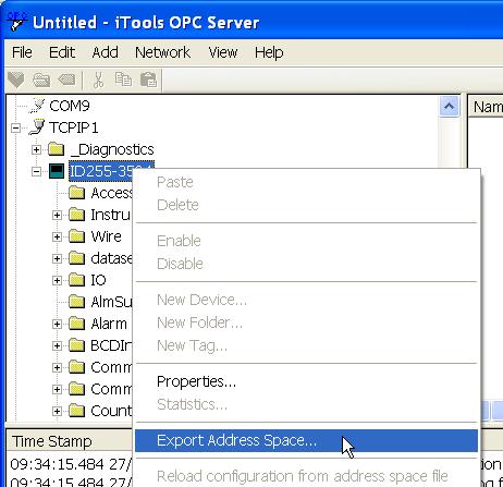 2) Use the itools OPC Server (EuroMBus) Export Address Space feature. To do this, open the controllers clone file or connect to the 3500 controller and scan to add the 3500 controller.