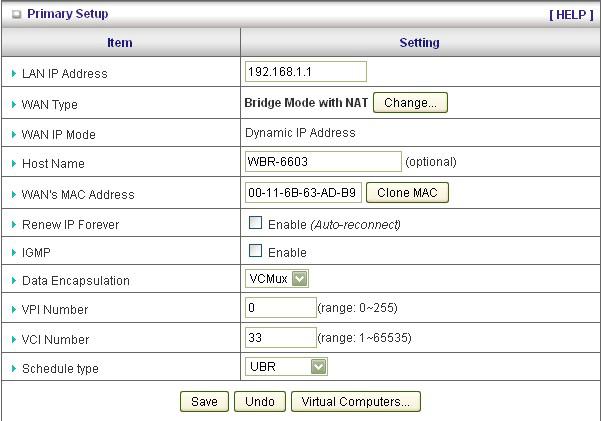 B. Ethernet Over ATM with Dynamic IP Address 1. LAN IP Address: The local IP address of this device. The computer on your network must use the LAN IP address of this device as their Default Gateway.