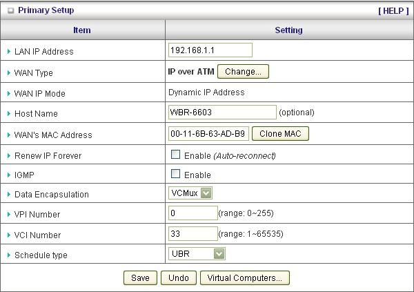 D. IP Over ATM with Dynamic IP Address 1. LAN IP Address: The local IP address of this device. The computer on your network must use the LAN IP address of this device as their Default Gateway.
