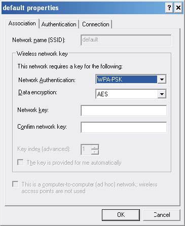 Please refer to the below: If SSID is default and click Properties to check if the driver of wireless client supports AES