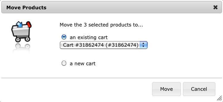can also be moved by clicking : Remove products from one cart and place them in an existing or new cart. Products located in the second row of the SmartCart commands.