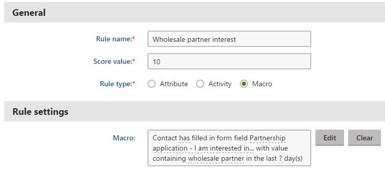 For such a scenario, you use a macro rule Contact has filled in form field with value containing specific text in the last X days.