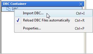ETAS Working with LABCAR-IP To load a DBC file Select the "DBC" element in the DBC Container. Select Import DBC from the shortcut menu.