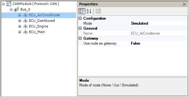 Working with LABCAR-IP ETAS Nodes Configuration: Mode Configuration of the node (see Fig. 3-7 on page 91): Simulated The node is simulated. UuT The node is real.