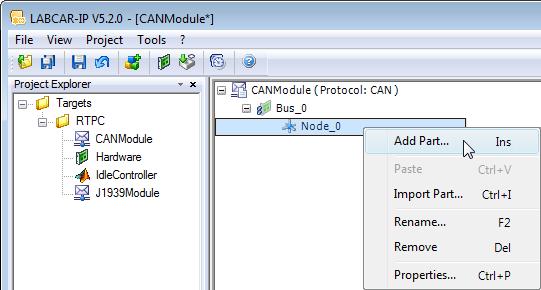 Working with LABCAR-IP ETAS Parts can be enabled and disabled using "Enabled".
