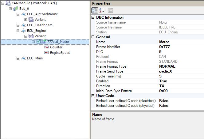 ETAS Working with LABCAR-IP To display properties of a frame To display the properties of a frame, right-click it. Select Properties from the shortcut menu.