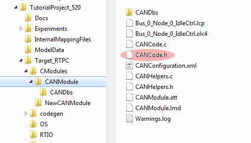 ETAS Working with LABCAR-IP Procedure Once the CAN configuration has been saved, the directory shown below contains the header file CANCode.