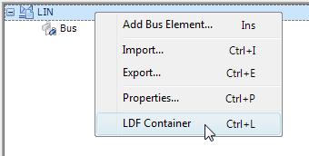Working with LABCAR-IP ETAS The LDF Container Window This shows the contents of one or more imported LDF files.