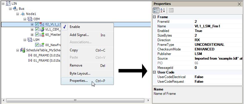 ETAS Working with LABCAR-IP From the shortcut menu, select Properties. The properties of the selected element are displayed in the "Properties" window.