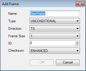 Working with LABCAR-IP ETAS To create a user-defined frame In addition to the possibility of importing a frame from an LDF file, module or part, you can also create user-defined frames.
