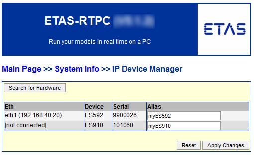 Other connected devices are not displayed! ETK Device Alias The "ETK Device Alias" replaces the "hard wiring" with the IP address of the connected ES592 or ES910 and thus facilitates porting projects.