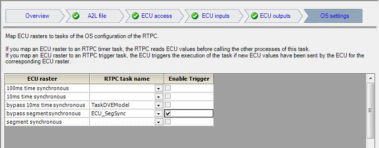 Working with LABCAR-IP ETAS 3.9.6 OS Settings In this step, you can link ECU rasters to Real-Time PC tasks. This enables a close coupling of the simulation to the ECU raster.