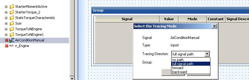 To add a signal with signal tracing Drag the required signal to the signal list.
