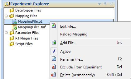 The created mapping file has been added to your experiment and activated (shown by the green tick beside the folder icon).