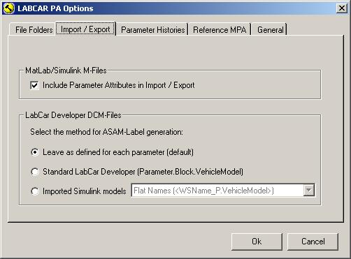 ETAS ETAS Experiment Environment - an Overview Select the "Import/Export" tab. In the "Matlab/Simulink M-Files" box, you can activate the "Include Parameter Attributes in Import/Export" option.