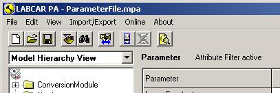 A filter can be used with the parameters displayed in the parameter table; it is used to limit the display of parameters for example to only those with the status "changed" or those which have the