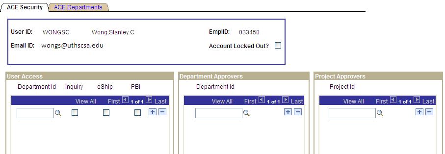 a) Unlock Account b) Add Operator c) Click SAVE The security colums for the user should now be accessible. The ACE should assign access as needed for job duties.
