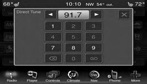 18 RADIO MODE Press the available number button on the touchscreen to begin selecting a desired station.