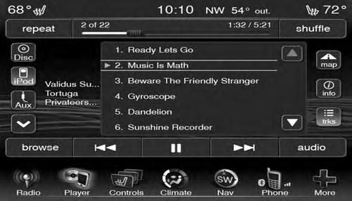 62 Bluetooth MODE TRACKS Press the trks button to display a pop up with the Song List.