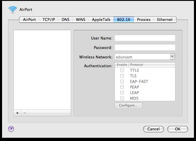 4. In the AirPort configuration window click on the 802.